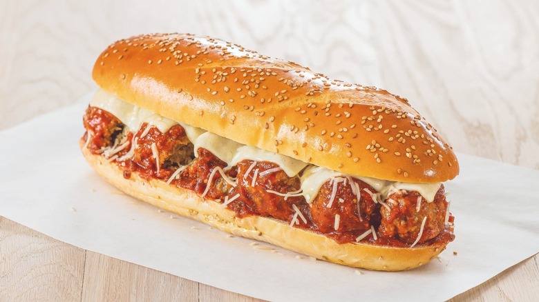 Meatball sub against white background