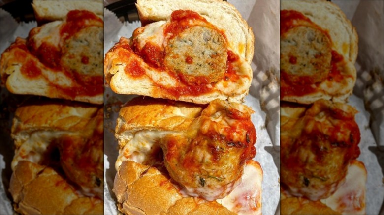 Meatball sub cut in half