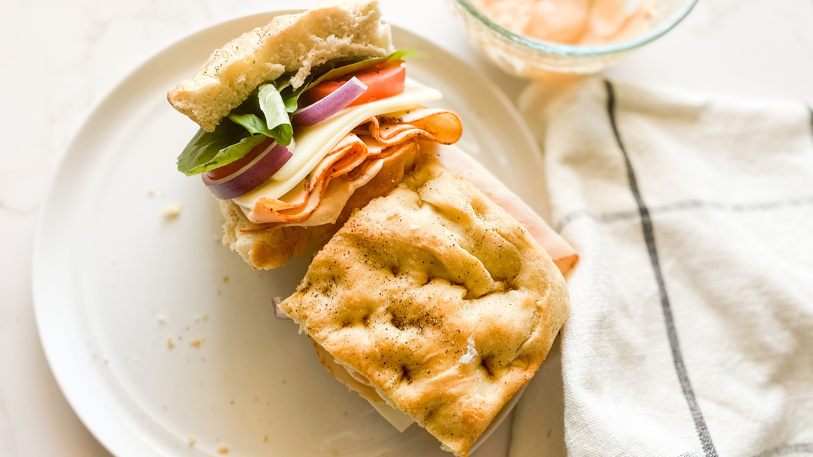 Chicken Noodle Soup with a Fresh Turkey Ciabatta Bread with all