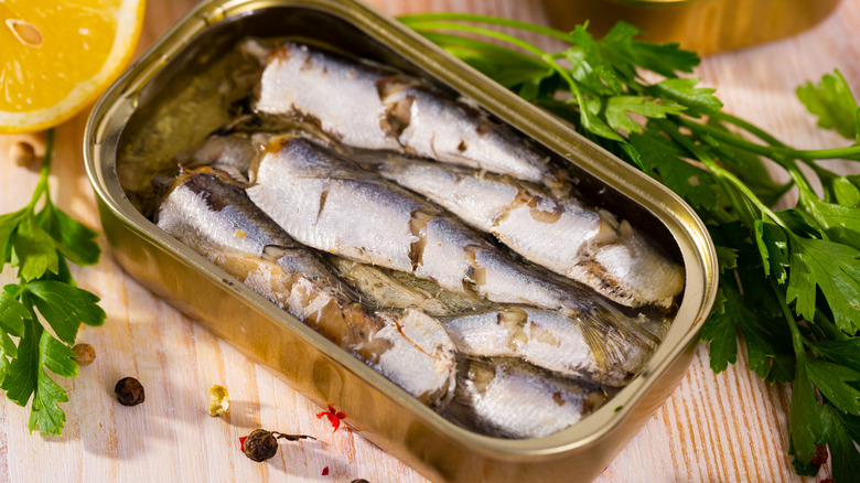 open sardine can with cilantro