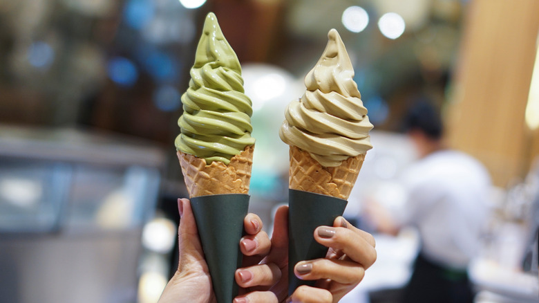 two soft serve ice cream cones