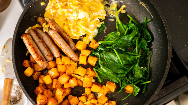sausage eggs squash and spinach