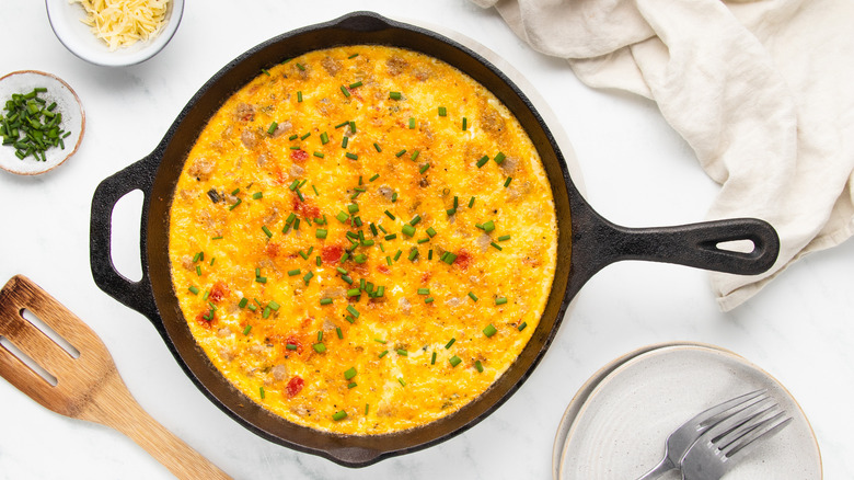 sausage and potato frittata in skillet