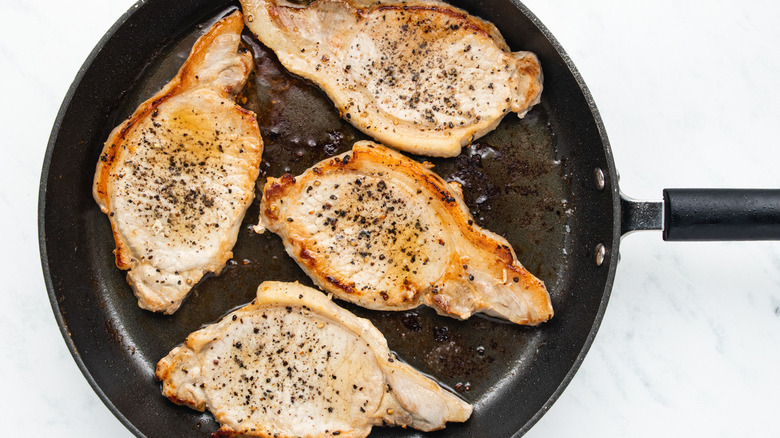 peppered pork chops in pan