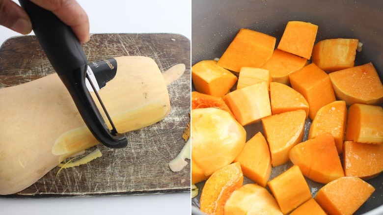 prepping butternut squash 