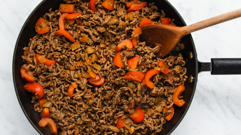 ground beef in a pan