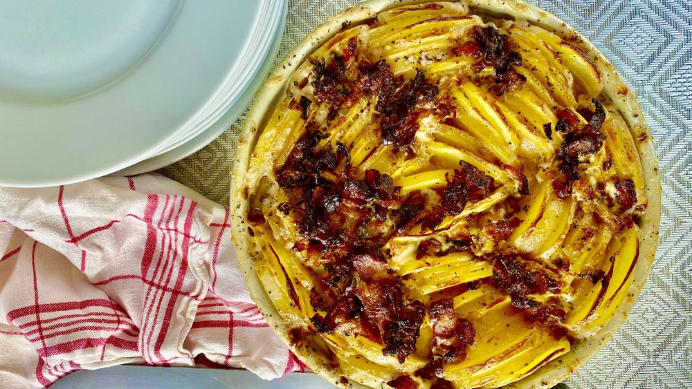 baked scalloped potatoes being served