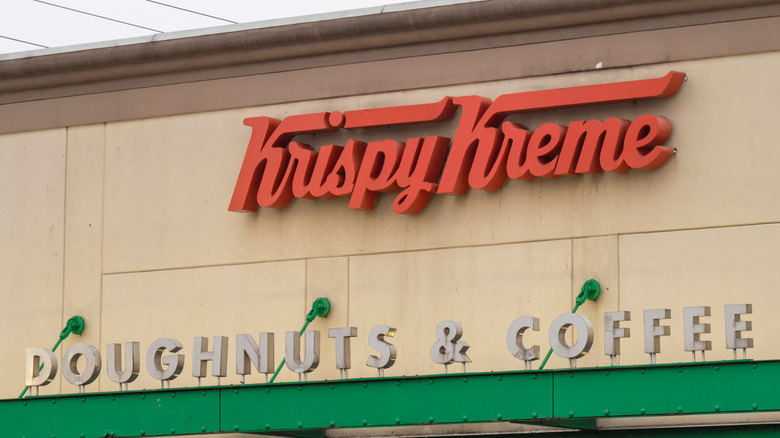 Toronto, Canada, January 14, 2021; The Krispy Kreme logo signage on the doughnut and coffee shop in Mississauga