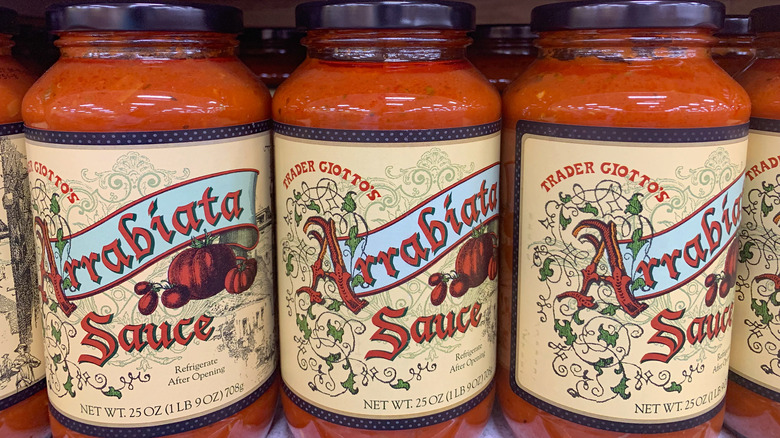 Trader Giotto's Arabiata sauce on shelf