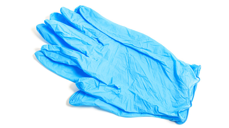 Disposable rubber medical gloves.