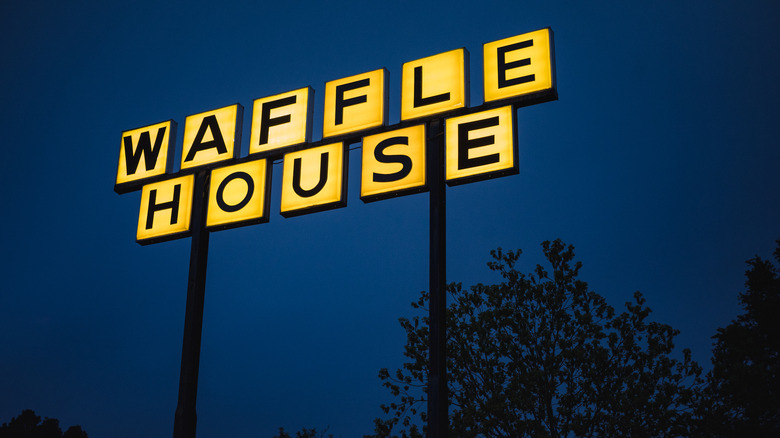 waffle house sign at night