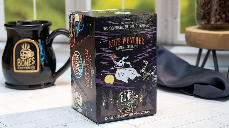 Box of coffee pods with cartoon ghost dog on front.