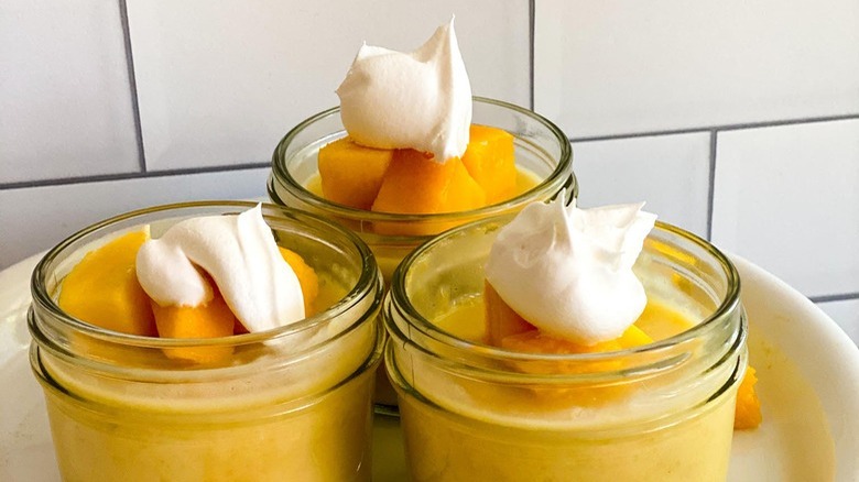 mango pudding with whipped cream