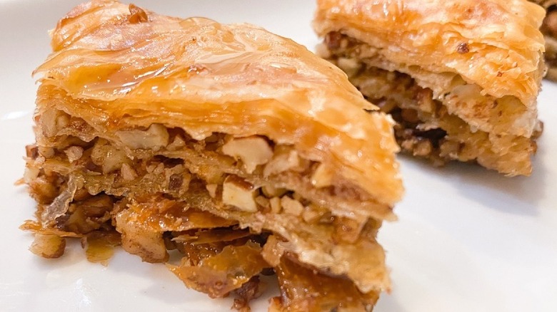 light and flaky baklava filled with pecans and cinnamon