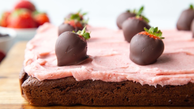 frosted brownies with chocolate strawberries