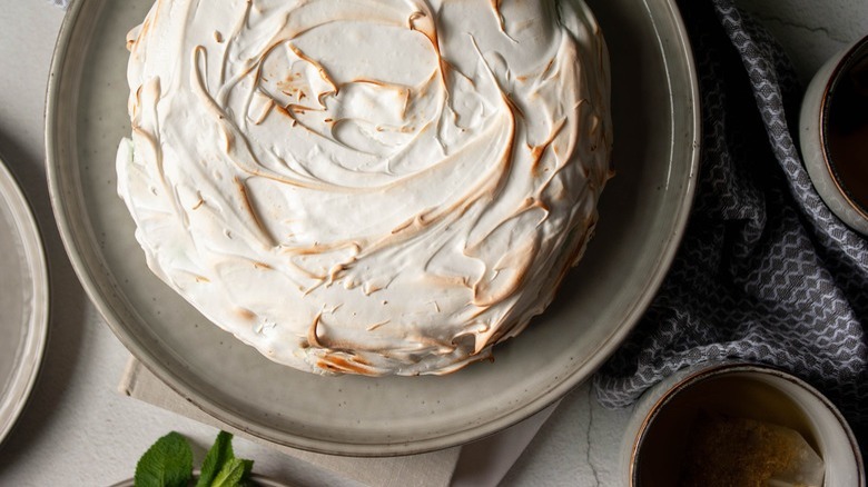 baked Alaska on grey plate