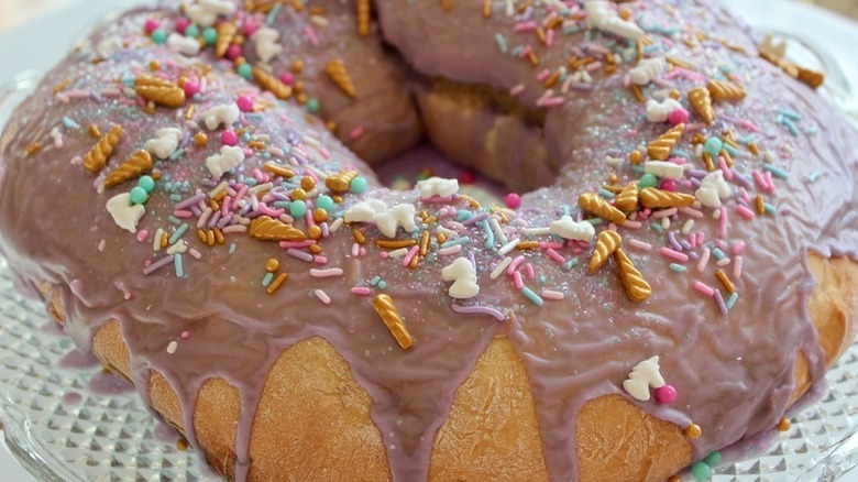 giant donut with mauve frosting