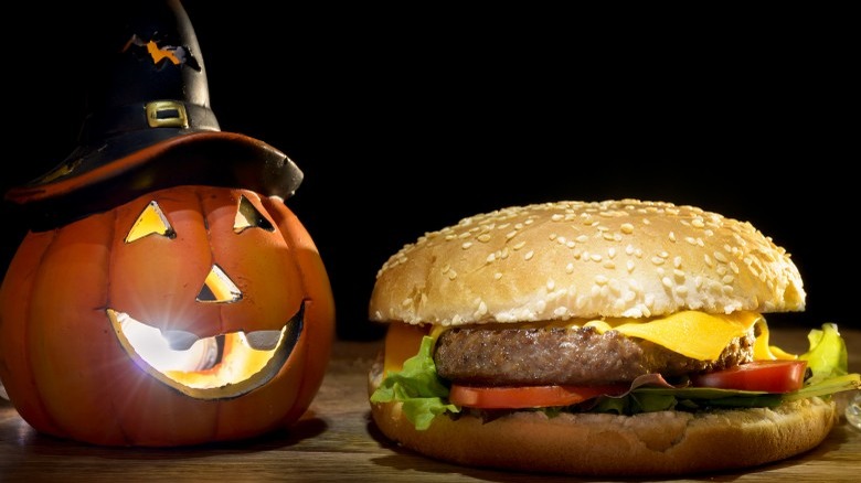 jack o lantern and burger