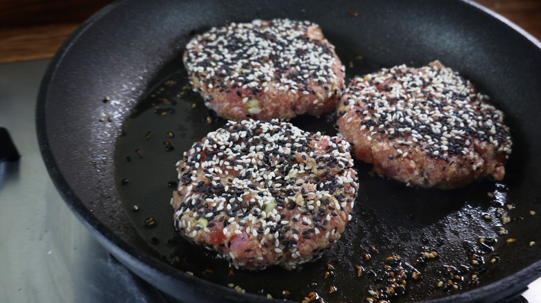 tuna burgers in skillet