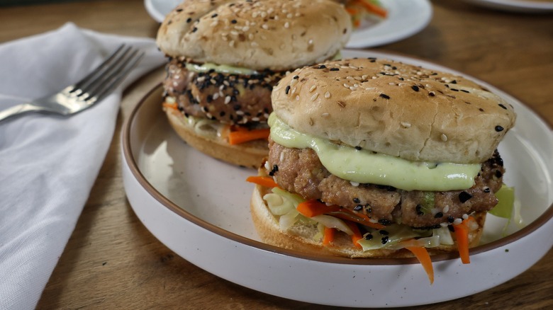 plated tuna burgers with wasabi mayo