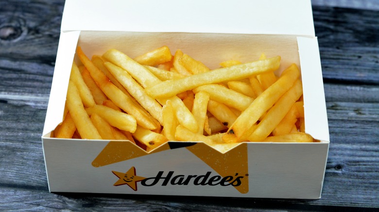 White box of Hardee's fries