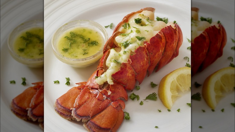 Lobster tail topped with butter 