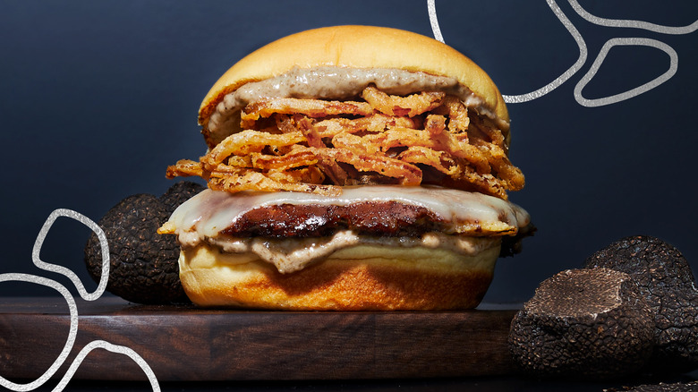 shake shack black truffle burger with cheese and crispy shallots