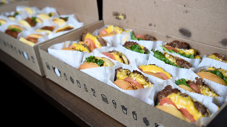 Boxes of Shake Shack burgers 