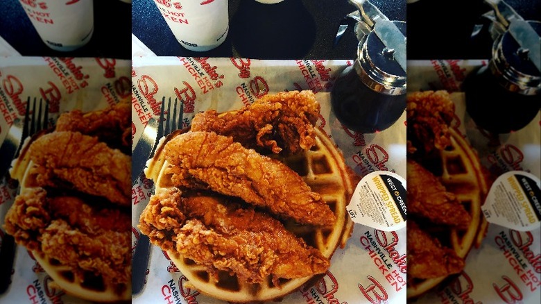 Chicken and waffles with sides 