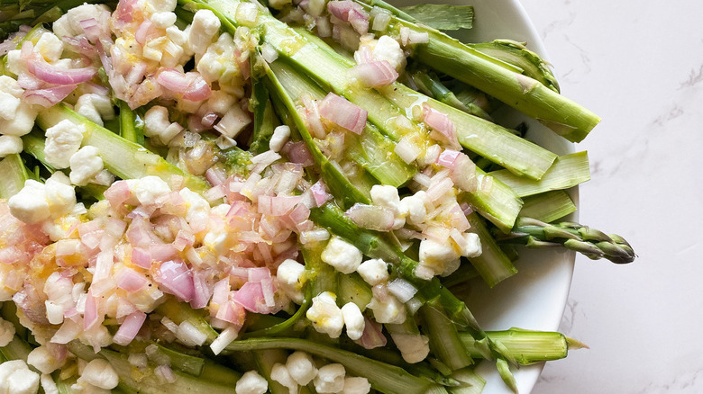 shaved asparagus salad served