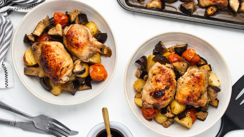 Chicken and eggplant bake in two bowls