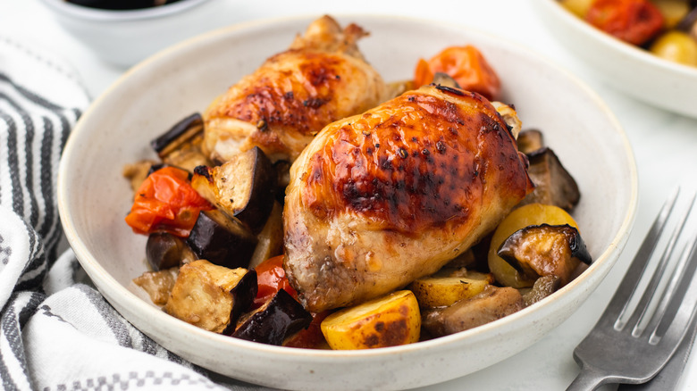 Chicken and eggplant bake in bowl