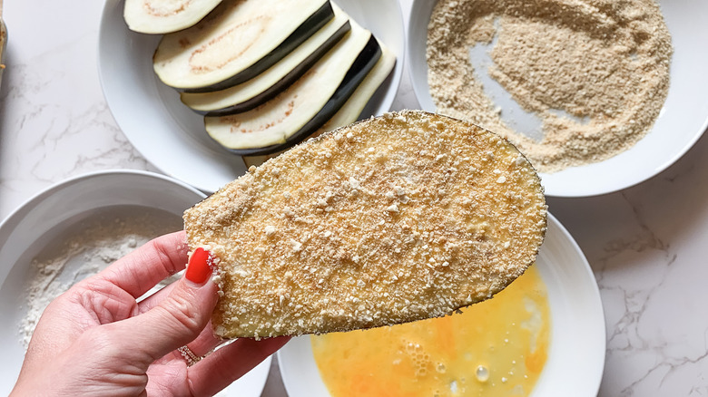 breading eggplant slices