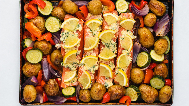 Sheet Pan Garlic Salmon Recipe - ready to bake