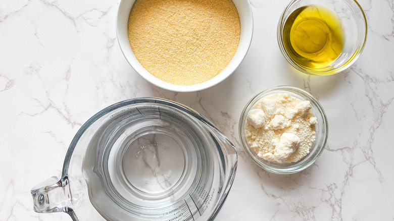 Polenta ingredients in bowls