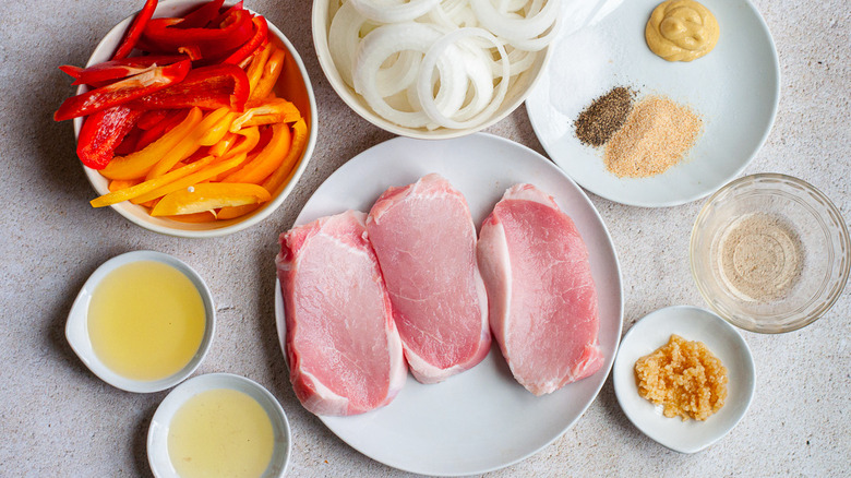 pork chop and vegetable ingredients