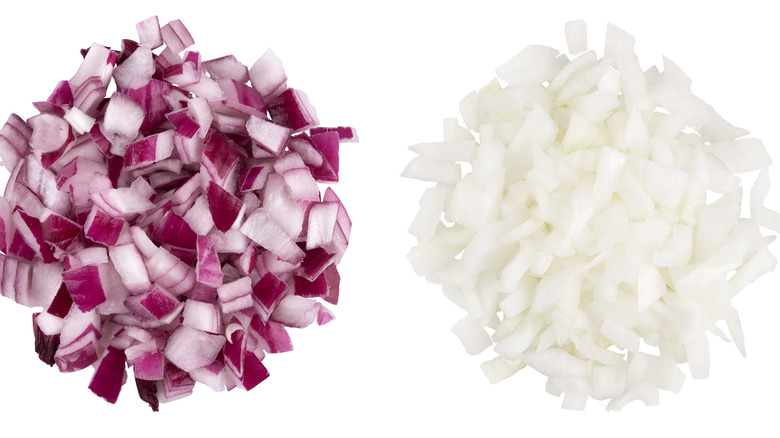 chopped red and white onions