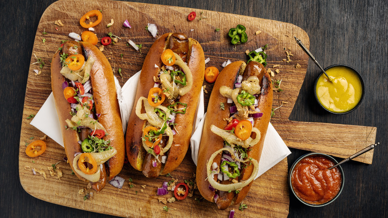 Hot dogs with onions and chillis