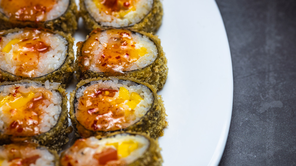 Fried sushi on a plate