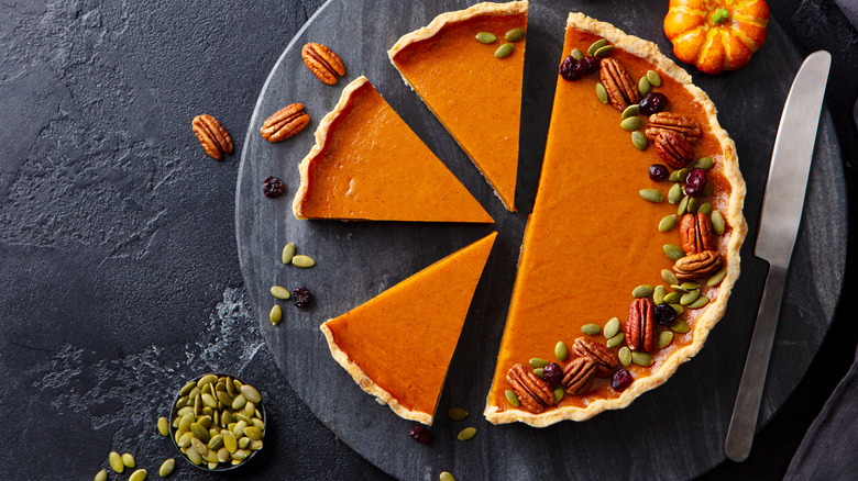 Pumpkin Pie sliced on plate