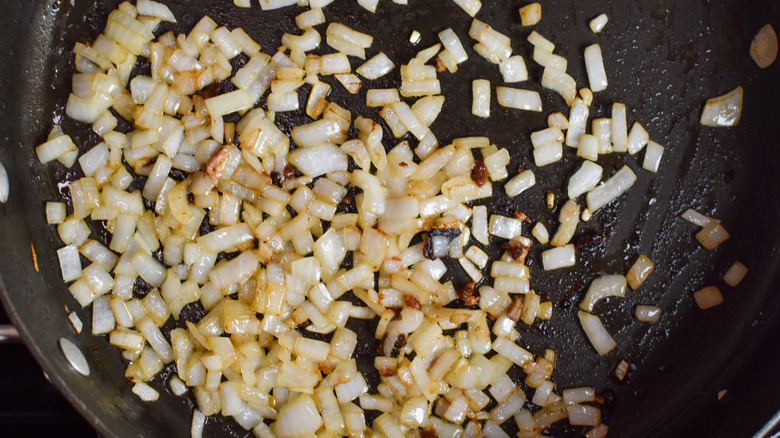 onion and garlic in pan 