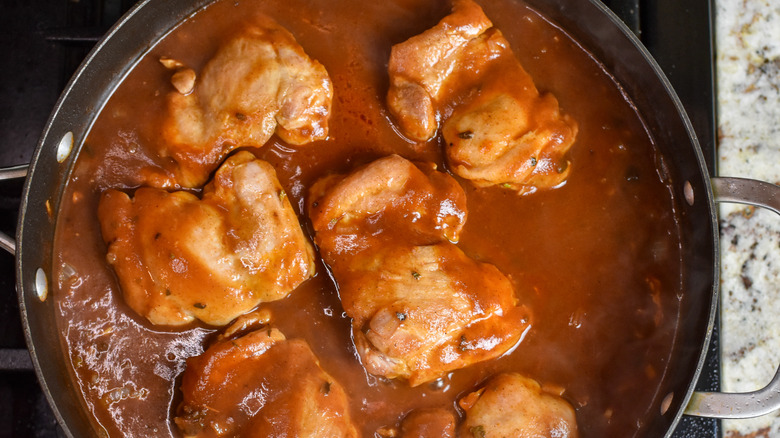 chicken tinga in a pan 