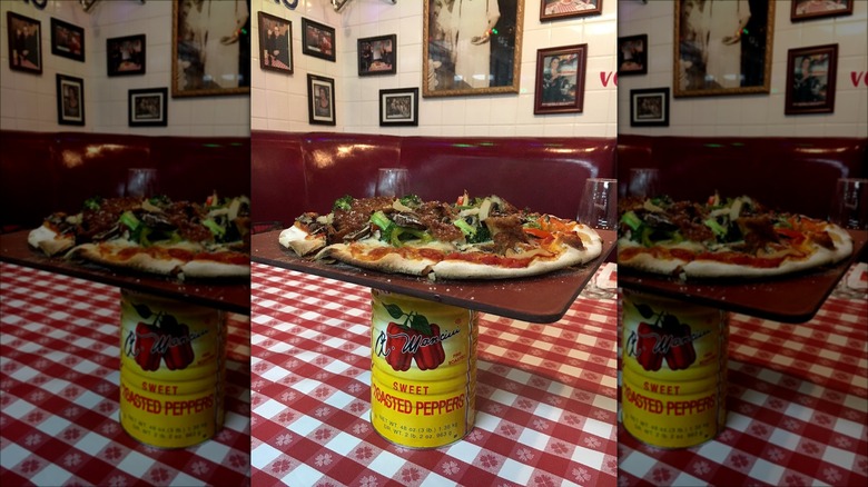 pizza on a can at Salt Lake City Buca di Beppo