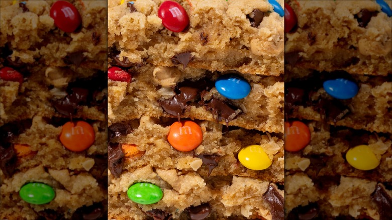 Inside of M&M cookies