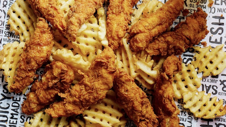 Fried chicken and waffle fries