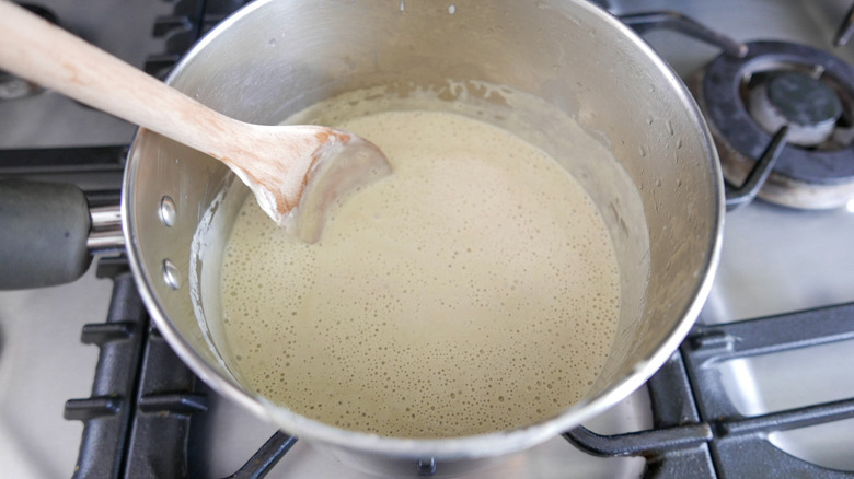 blended bagna cauda in saucepan 