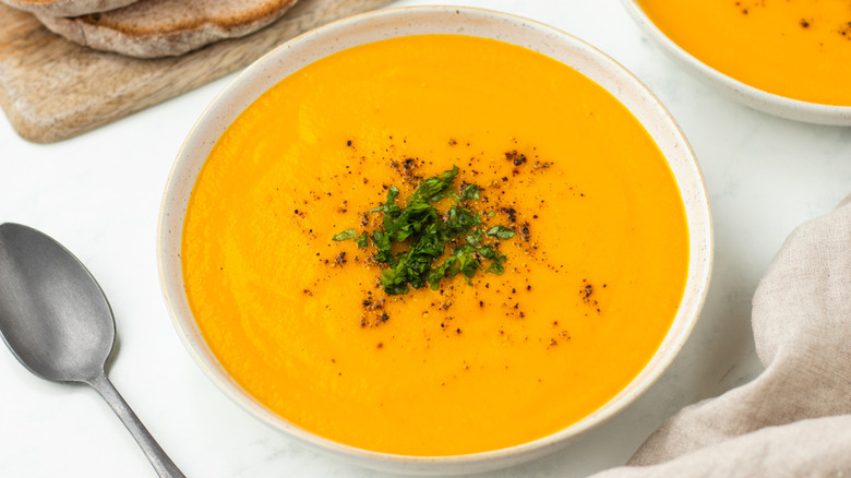 carrot soup with garnishes