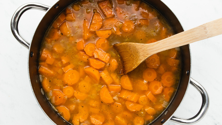 chopped carrots in pot