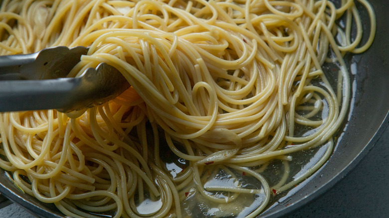 pasta in skillet 