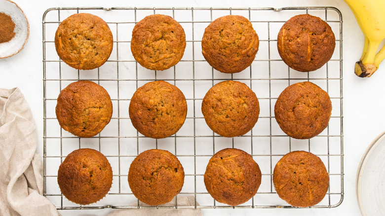 Banana carrot muffins on wire rack